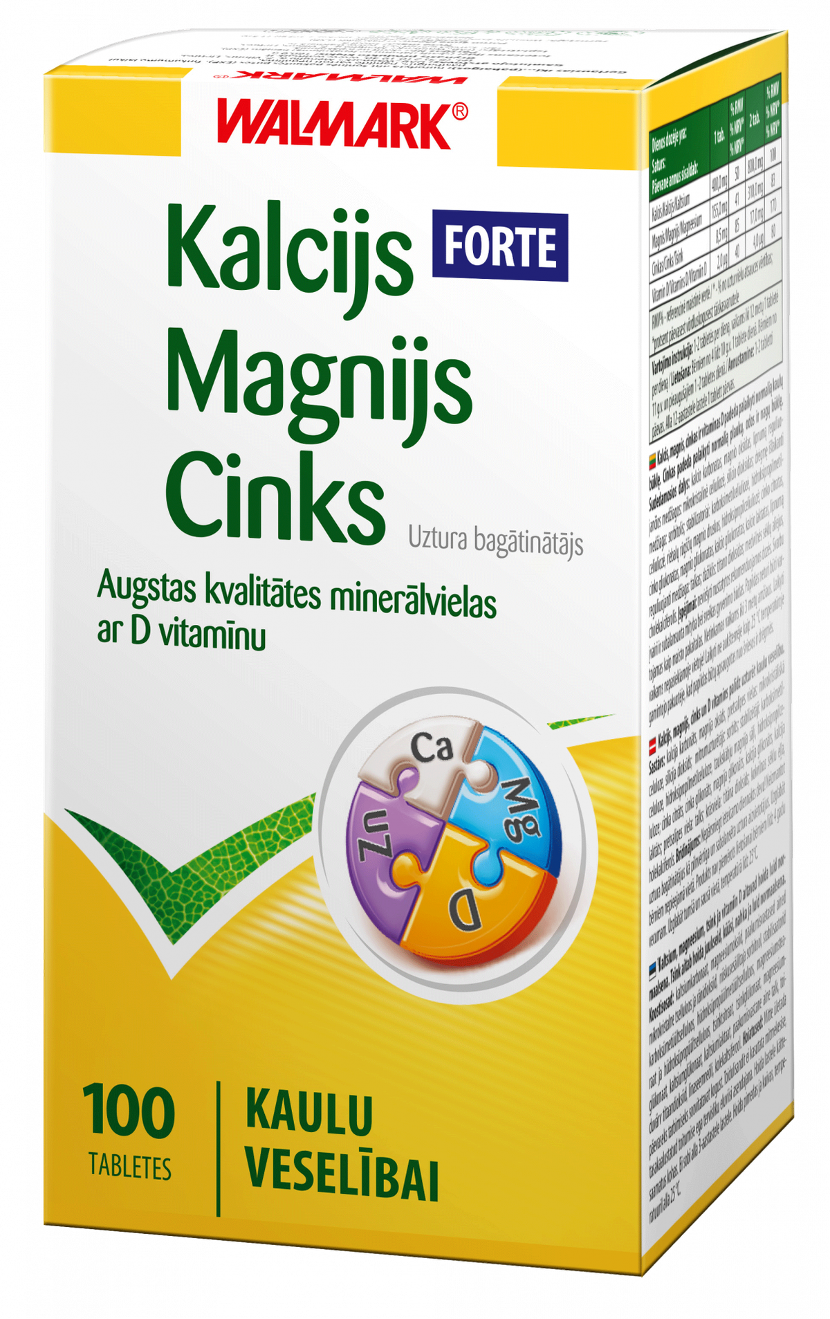 WALMARK Kalcis Magnis Cinkas Forte su vitaminu D tabletės, 100 vnt ...