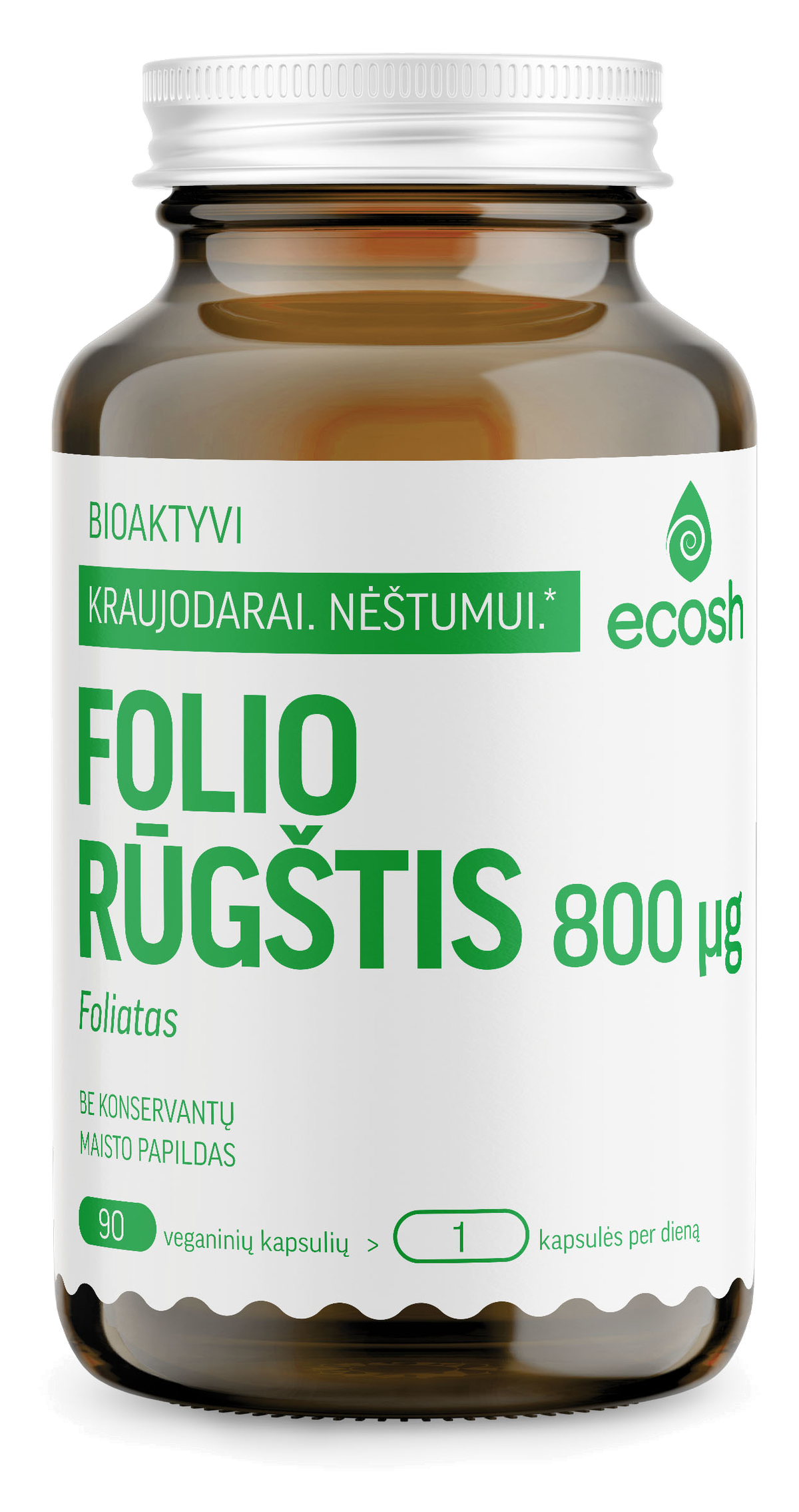 ECOSH bioaktyvi Folio rūgštis 800 µg kapsulės, 90 vnt. | Moonmart.lt