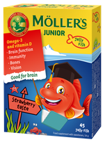 MOLLERS JUNIOR (strawberry flavor) guminukai-žuvytės, 45 vnt.