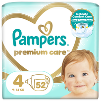 PAMPERS Premium Care 4 Maxi  9 - 14 kg sauskelnės, 52 vnt.