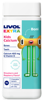 LIVOL  Extra Kids Calcium kramtomosios tabletės, 90 vnt.