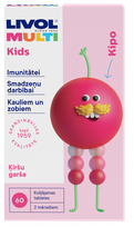 LIVOL  Multi Kids Cherry  kramtomosios tabletės, 60 vnt.