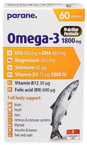 PARANE. Omega-3 1800 mg + Magnesium + Selenium + Vitamin D3 kapsulės, 60 vnt.