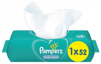 PAMPERS Fresh Clean drėgnos servetėlės, 52 vnt.