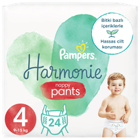 PAMPERS Harmonie Nappy Pants 4 (9-15 kg) sauskelnės-kelnaitės, 24 vnt.