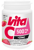 VITABALANS Vita C 500 mg + Zinc čiulpiamosios pastilės, 150 vnt.