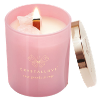 CRYSTALLOVE Clear Quartz & Rose Candle kvepianti žvakė, 1 vnt.