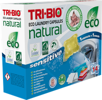 TRI-BIO Natural Sensitive kapsulės skalbimui, 14 vnt.