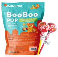 BIOFARMACIJA BooBoo Pop, uogų skonio čiulpiami saldainiai, 6 vnt.
