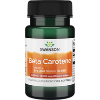 SWANSON Beta karotenas (Vitaminas A), odos, regėjimo ir imuninės sistemos palaikymui, kapsulės, 100 vnt.