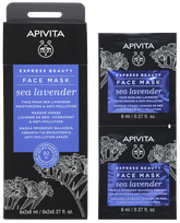 APIVITA Express Beauty Moisturizing & Anti-pollution With Sea Lavender (8 ml) veido kaukė, 2 vnt.