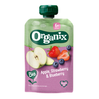 ORGANIX su obuoliais, braškėmis ir mėlynėmis, 6M tyrės, 100 g