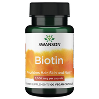 SWANSON Biotinas 5000 Mcg, plaukų, odos ir nagų būklei palaikyti, kapsulės, 100 vnt.
