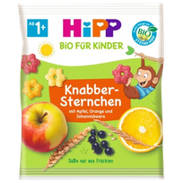 HIPP Organic Crispy Stars Apple, Orange, Blackcurrant užkandis, 30 g