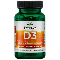 SWANSON Vitaminas D3 5000TV su linų sėmenų aliejumi kapsulės, 250 vnt.