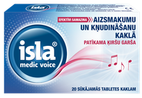 ISLA MEDIC VOICE gerklės perštėjimą ir užkimimą mažinančios čiulpiamosios pastilės, 20 vnt.