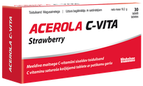 VITABALANS Acerola C-Vita Strawberry kramtomosios tabletės, 30 vnt.