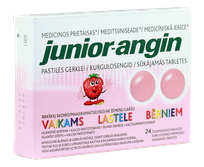 JUNIOR-ANGIN braškių skonio čiulpiamosios pastilės, 24 vnt.