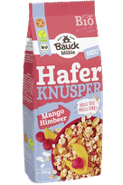 BAUCK HOF su mangais ir avietėmis, ekologiški, traškūs avižų dribsniai, 285 g