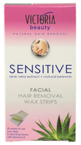 VICTORIA BEAUTY Sensitive, skirtos veido odai depiliacinės vaško juostelės, 20 vnt.