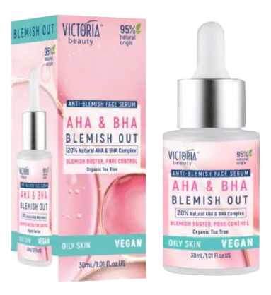 VICTORIA BEAUTY AHA + BHA odos būklę gerinantis serumas, 30 ml