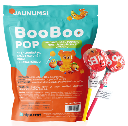 BIOFARMACIJA BooBoo Pop, uogų skonio čiulpiami saldainiai, 6 vnt.