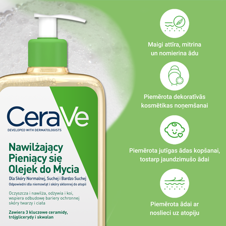 CERAVE For Face And Body With Ceramides Moisturising valomasis aliejus, 473 ml