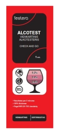 TESTERA alkoholio nustatymo organizme testas, 1 vnt.