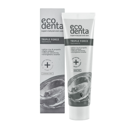 ECODENTA Triple Force baltojo molio + bičių pikio dantų pasta, 100 ml