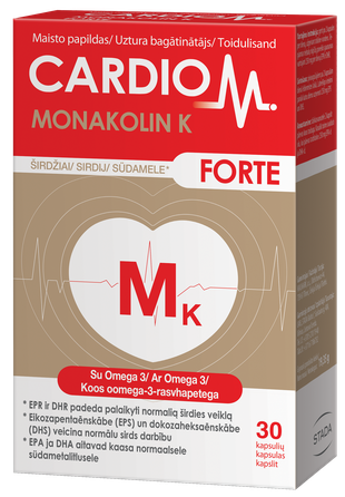 CARDIOM Monokolin, širdies veiklai ir cholesterolio kontrolei kapsulės, 30 vnt.