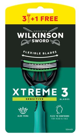 WILKINSON SWORD Xtreme 3 Sensitive Men's (3+1) vienkartiniai skustuvai, 4 vnt.