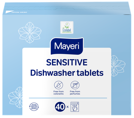MAYERI Sensitive indų plovimo tabletės indaplovėms, 40 vnt.