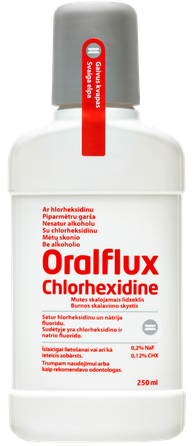 ORALFLUX ChloreHexidine švelnaus mėtų skonio burnos skalavimo skystis, 250 ml