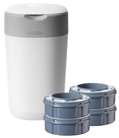 TOMMEE TIPPEE sangenic konteineris sauskelnėms Twist and Click Tub, su 4 kasetėm sauskelnių konteineris, 1 vnt.