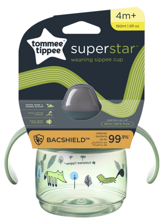 TOMMEE TIPPEE Weaning Sippee, 4m+, žalias mokymosi puodelis, 190 ml