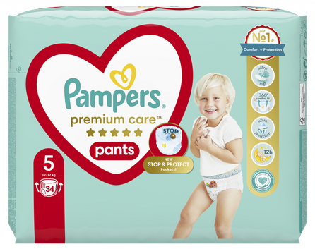 PAMPERS Premium Care 5 (12-17 kg) sauskelnės, 34 vnt.
