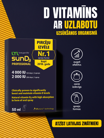 LYL sunD3 PROFESSIONAL 4 000 IU | 2 000 IU purškalas, 50 ml