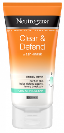 NEUTROGENA Clear&Defend 2in1 Wash-Mask prausiklis, 150 ml