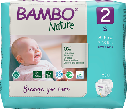 BAMBO NATURE Nature S-2, 3-6 kg sauskelnės, 30 vnt.