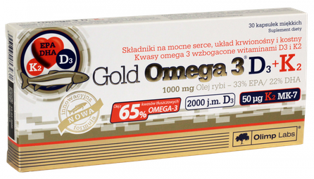 OLIMP LABS Gold Omega-3 D3+K2 kapsulės, 30 vnt.