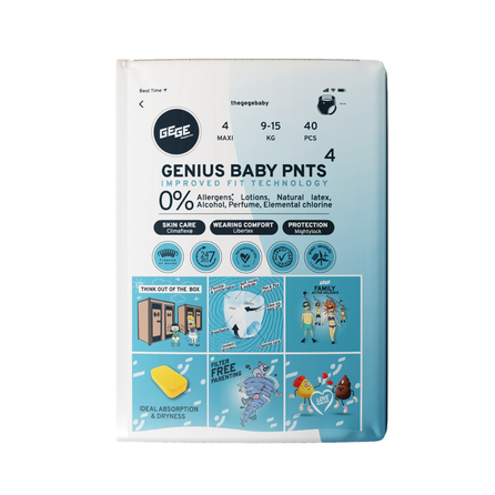 GEGE Genius Baby PNTS (9-15 kg) Maxi 4 sauskelnės-kelnaitės, 40 vnt.