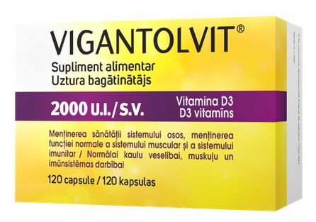 VIGANTOLVIT Vigantolvit 2000, Vitaminas D3 kapsulės, 120 vnt.