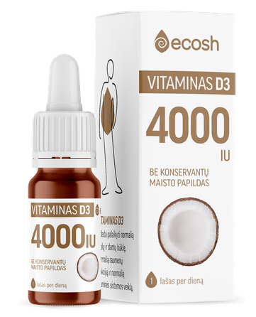 ECOSH 4000IU Vitaminas D3 su kokosu aliejus, 10 ml