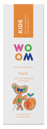 WOOM KIDS PEACH persikų skonio, 3–8 m. dantų pasta, 50 ml