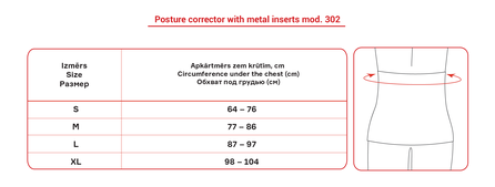 LAUMA MEDICAL M su metaliniais įdėklais, mod. 302. laikysenos koreguoklis, 1 vnt.