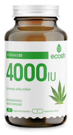 ECOSH Vitaminas D3 4000IU, su kanapių sėklų miltais kapsulės, 90 vnt.
