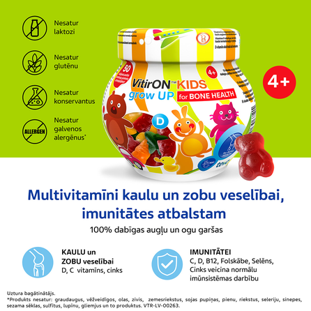 VITIRON Kids Grown UP (4+y.o..) for bone health kramtomosios pastilės, 50 vnt.