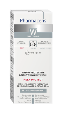 PHARMACERIS W Mela-Protect Spf 50+ Hydro-Protective Brightening veido kremas, 50 ml