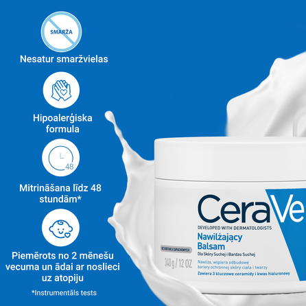 CERAVE For Body And Face With Ceramides Moisturising kūno kremas, 454 g