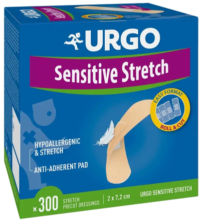 URGO  Sensitive Strech elastinis tvarstis, 300 vnt.